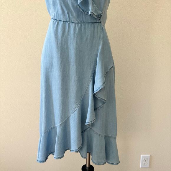 2Bella Blue Ruffled Edge Tencel Knee Length Dress Size Medium - Picture 3 of 13